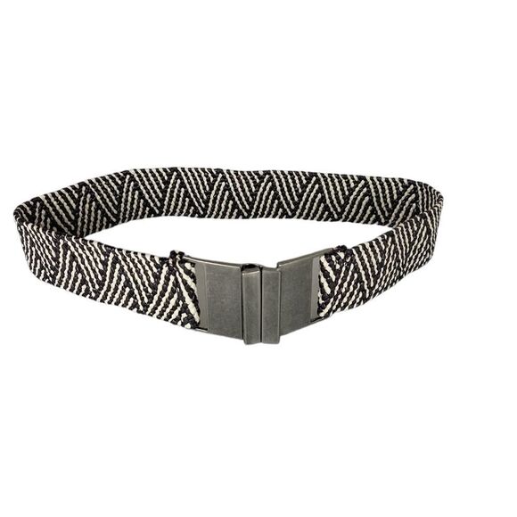 JESSICA Simpson Black & White Coated Straw Silver Buckle Stretch Belt Size 6 - Picture 7 of 8